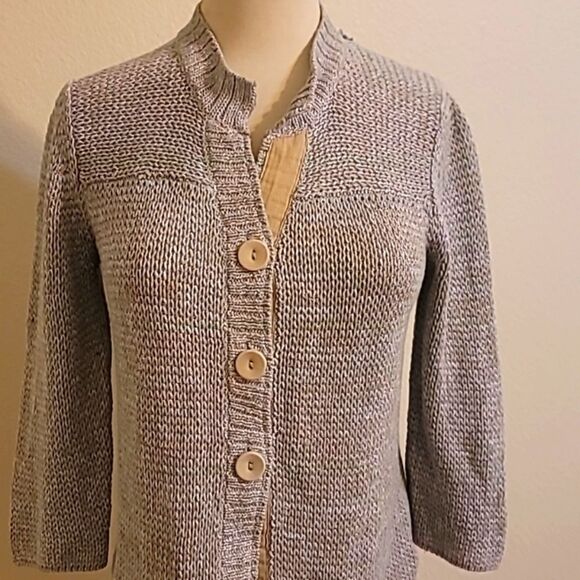 ⭐️EDDIE BAUER Linen Blend Crocheted Cardigan small - Picture 3 of 9